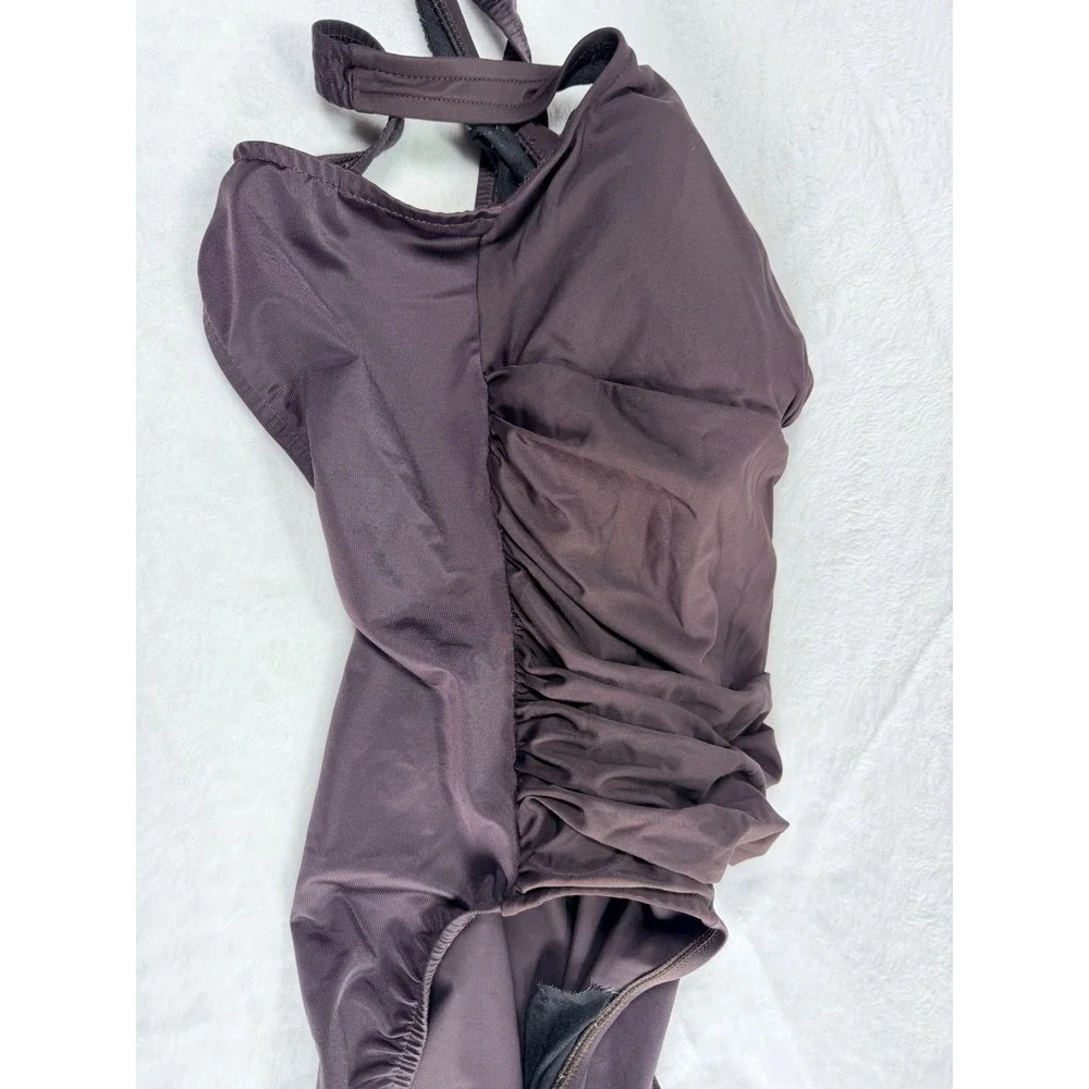 TRIMSHAPER One Piece Swimsuit SIZE 16 Brown Tummy Control Ruched Built In Bra - Picture 14 of 14